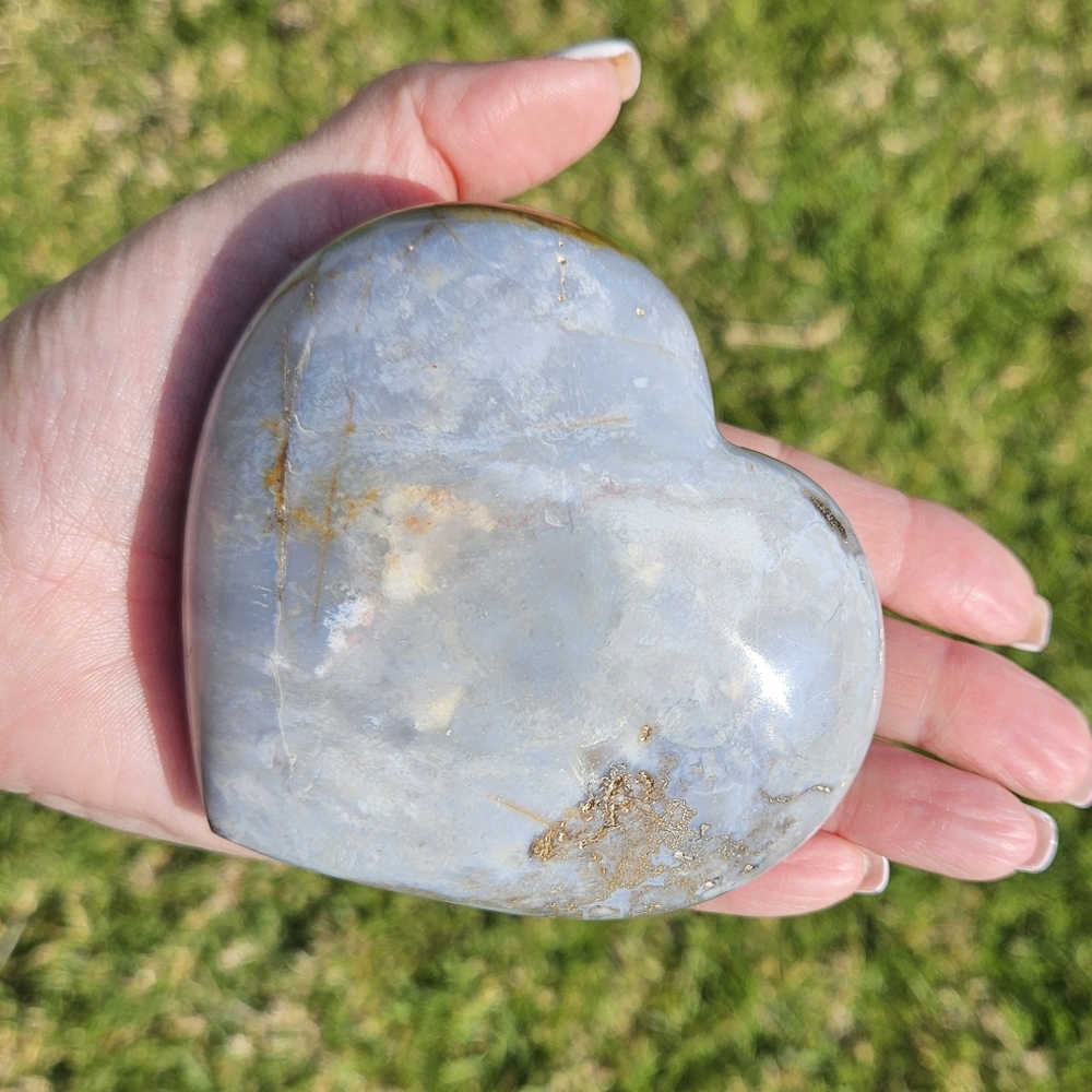 Flower Agate Puffy Heart